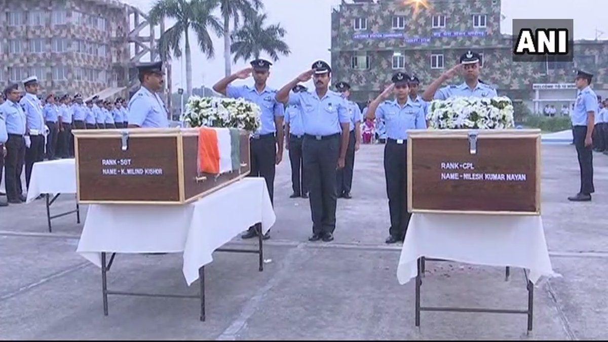 Chandigarh: Wreath laying ceremony of IAF Garuda Force personnel Sgt M Kishorand Corporal NK Nayan, who lost their lives in Bandipora encounter