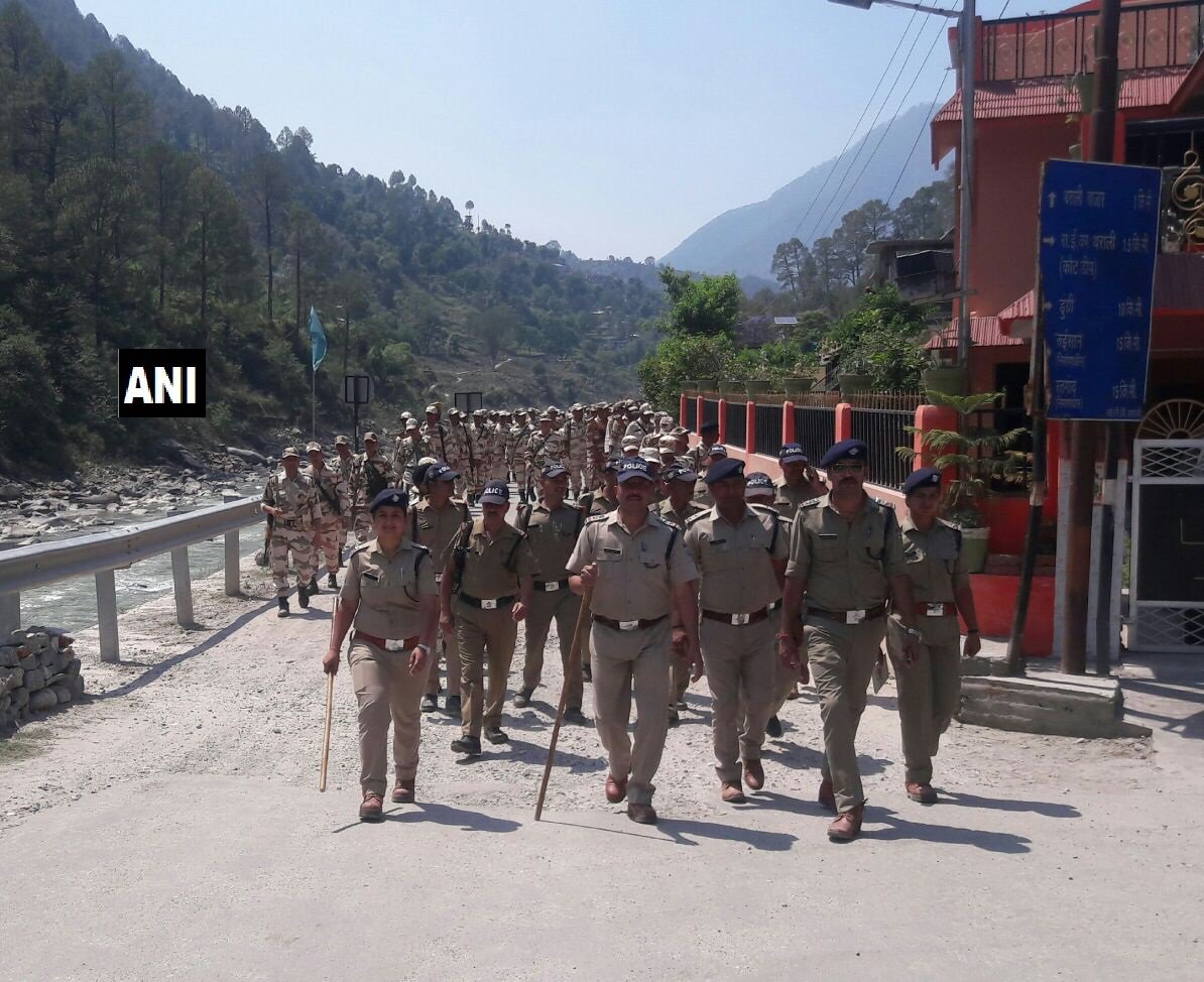 Uttarakhand: Police force conducted flag march in Kulsari, Tharali and Narayanbangad ahead of by-election for Tharali assembly constituency in Chamoli district. The voting will be held on May 28 after sitting MLA Magan Lal Shah died in February this year.   