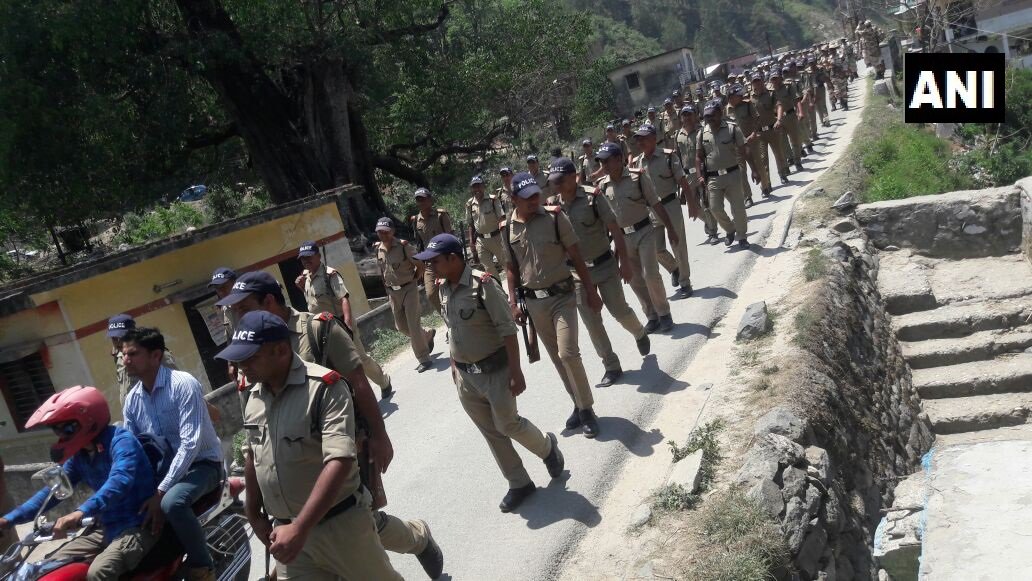 Uttarakhand: Police force conducted flag march in Kulsari, Tharali and Narayanbangad ahead of by-election for Tharali assembly constituency in Chamoli district. The voting will be held on May 28 after sitting MLA Magan Lal Shah died in February this year.   