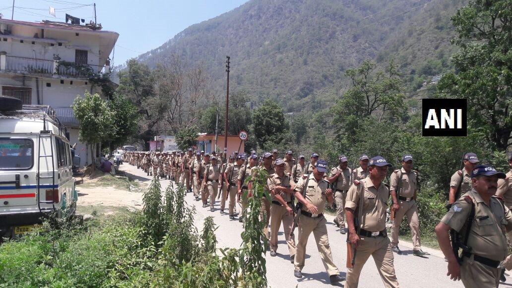 Uttarakhand: Police force conducted flag march in Kulsari, Tharali and Narayanbangad ahead of by-election for Tharali assembly constituency in Chamoli district. The voting will be held on May 28 after sitting MLA Magan Lal Shah died in February this year.   