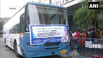 Kolkata Municipal Corporation launches 'Vaccination on wheels' drive to administer COVID19 vaccine shots to people working in marketplaces. (ANI)