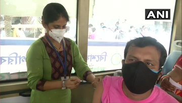 Kolkata Municipal Corporation launches 'Vaccination on wheels' drive to administer COVID19 vaccine shots to people working in marketplaces. (ANI)