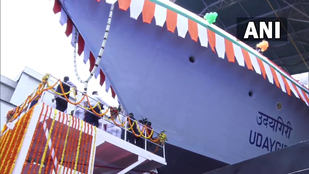 Defence Minister Rajnath Singh launches the Indian Navy destroyer warship INS Surat and frigate INS Udaygiri in Mumbai