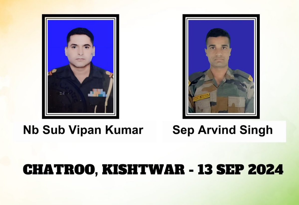 Kishtwar, Jammu Div.: 2 soldiers killed in action in night encounter. 2 others injured. Ops on