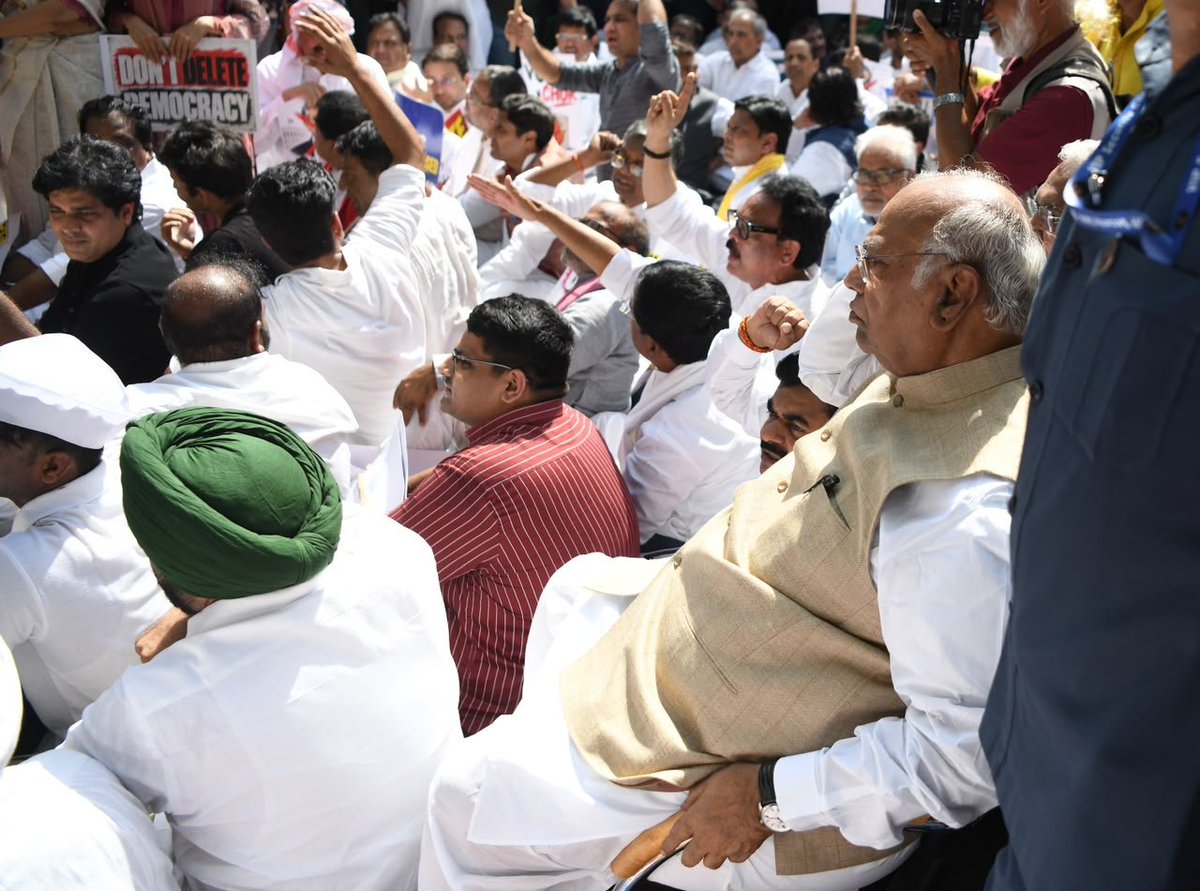 LoP, Lok Sabha, Rahul Gandhi and LoP, Rajya Sabha, Mallikarjun Kharge along with INDIA bloc MPs during a protest march from Parliament to the office of the Election Commission of India in Delhi ANI Photos by Rahul Singh